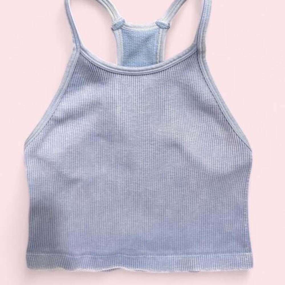 Women's Blue and White Crop-top